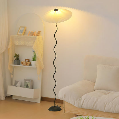 Squiggle Floor Lamp | Black Metal & White Fabric Shade | 150cm