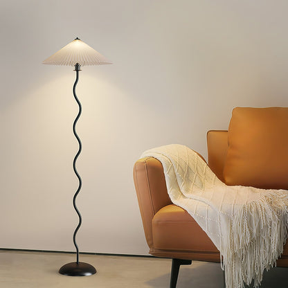 Squiggle Floor Lamp | Black Metal & White Fabric Shade | 150cm