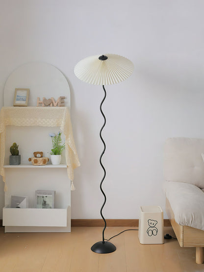 Squiggle Floor Lamp | Black Metal & White Fabric Shade | 150cm
