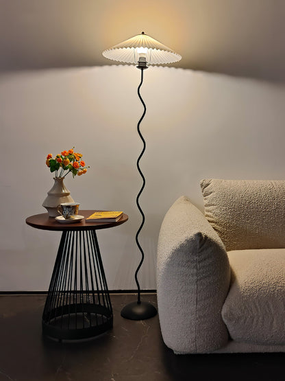 Squiggle Floor Lamp | Black Metal & White Fabric Shade | 150cm