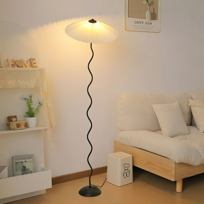 Squiggle Floor Lamp | Black Metal & White Fabric Shade | 150cm