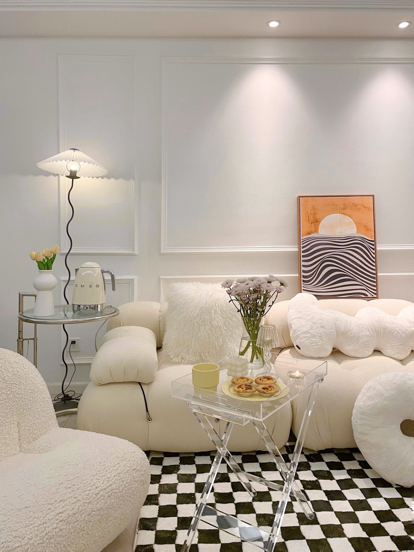 Squiggle Floor Lamp | Black Metal & White Fabric Shade | 150cm