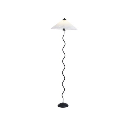 Squiggle Floor Lamp | Black Metal & White Fabric Shade | 150cm