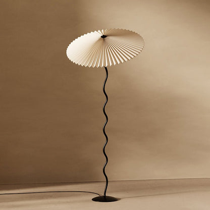 Squiggle Floor Lamp | Black Metal & White Fabric Shade | 150cm