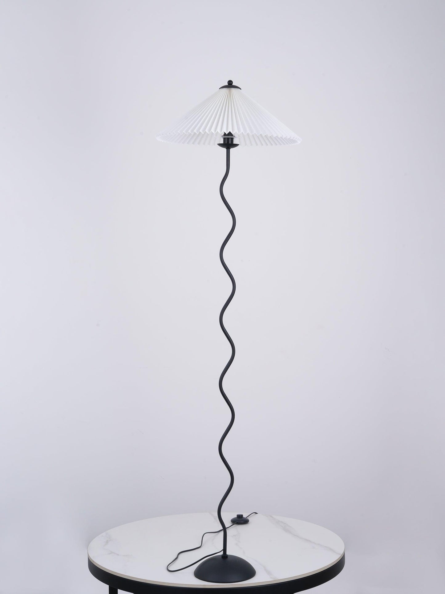Squiggle Floor Lamp | Black Metal & White Fabric Shade | 150cm