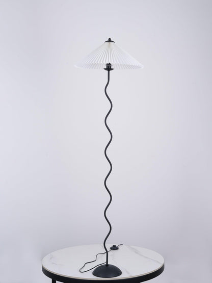 Squiggle Floor Lamp | Black Metal & White Fabric Shade | 150cm