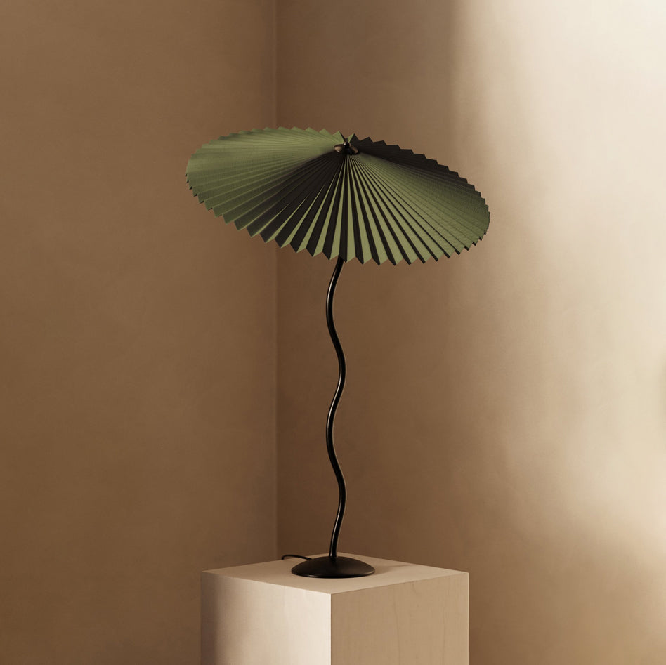 Squiggle Table Lamp | Nordic Style Metal & Fabric | Black with Beige Shade
