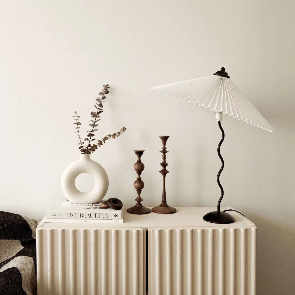 Squiggle Table Lamp | Nordic Style Metal & Fabric | Black with Beige Shade