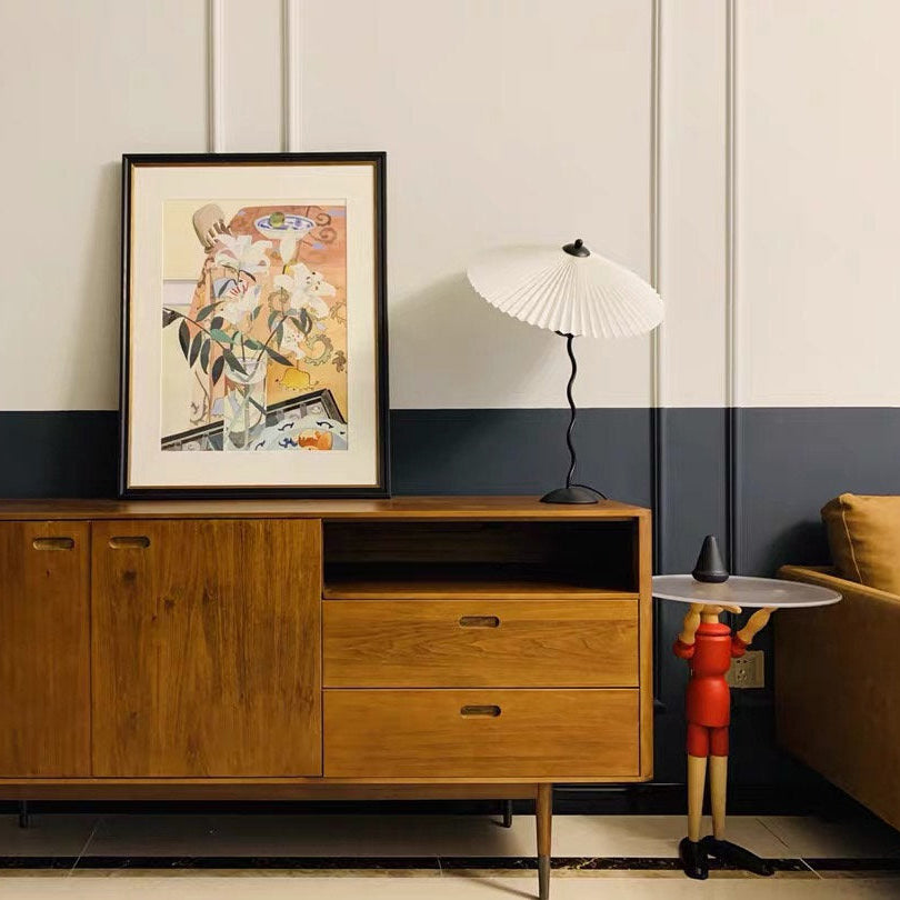 Squiggle Table Lamp | Nordic Style Metal & Fabric | Black with Beige Shade