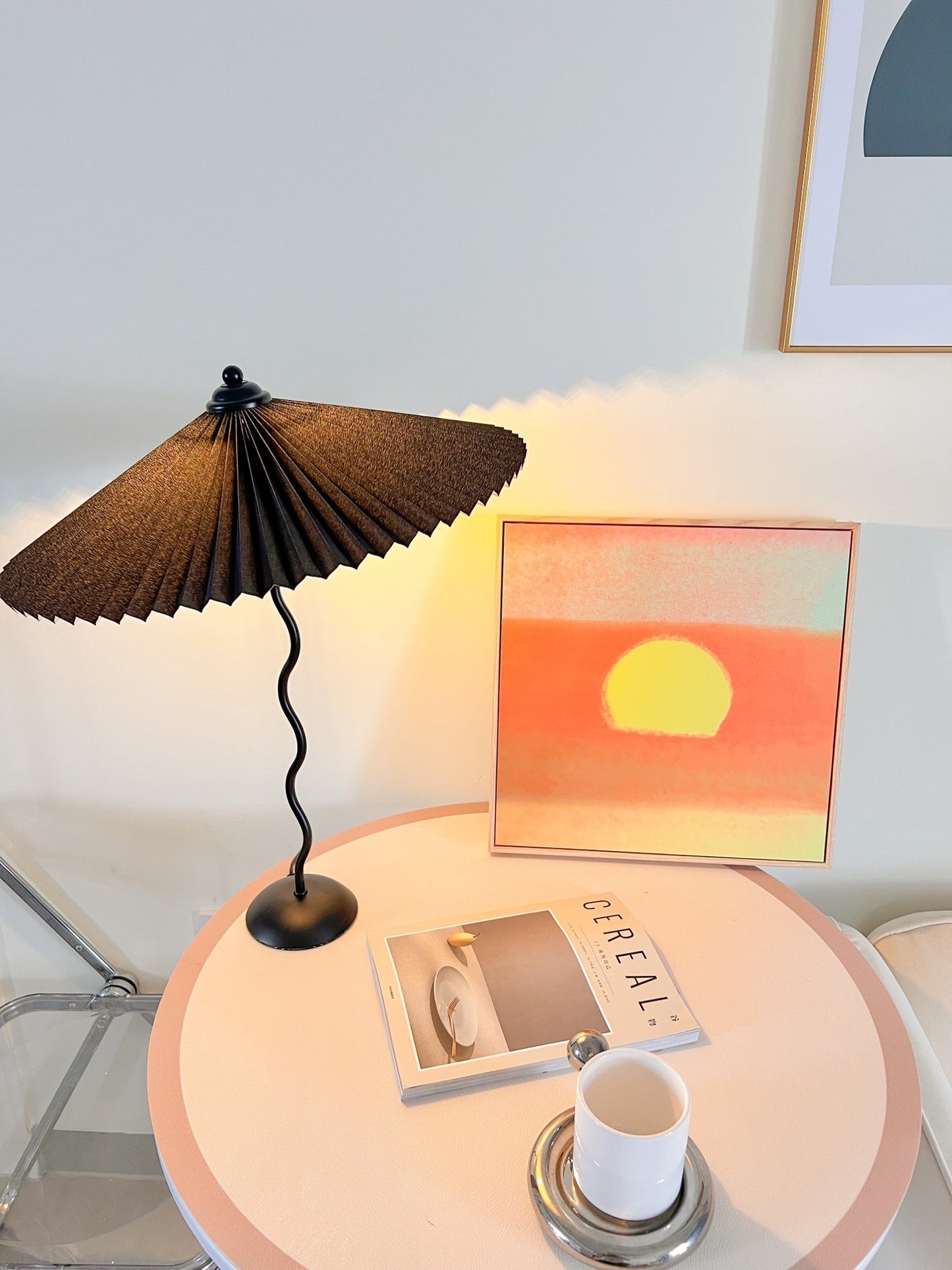 Squiggle Table Lamp | Nordic Style Metal & Fabric | Black with Beige Shade