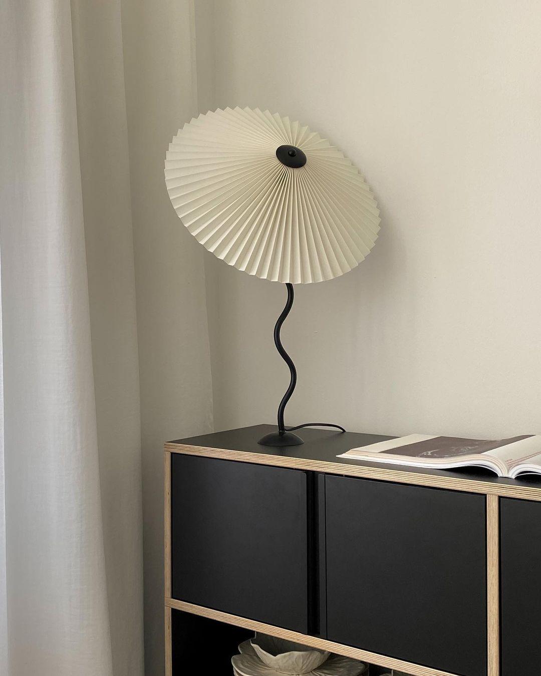 Squiggle Table Lamp | Nordic Style Metal & Fabric | Black with Beige Shade