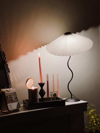 Squiggle Table Lamp | Nordic Style Metal & Fabric | Black with Beige Shade