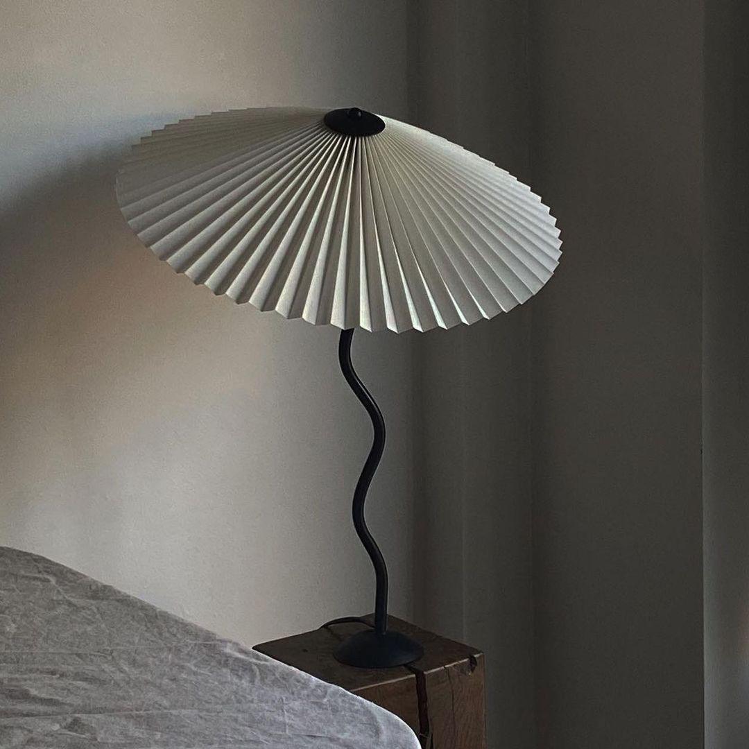 Squiggle Table Lamp | Nordic Style Metal & Fabric | Black with Beige Shade
