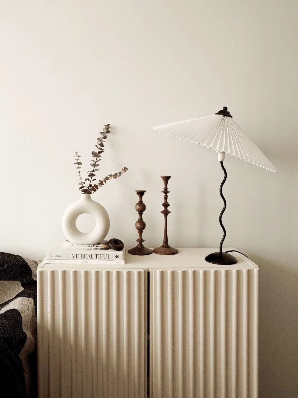 Squiggle Table Lamp | Nordic Style Metal & Fabric | Black with Beige Shade