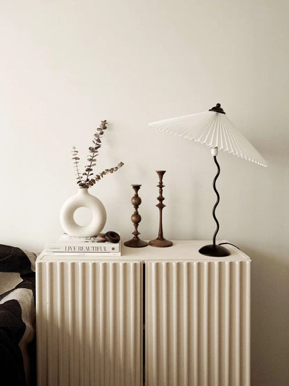 Squiggle Table Lamp | Nordic Style Metal & Fabric | Black with Beige Shade
