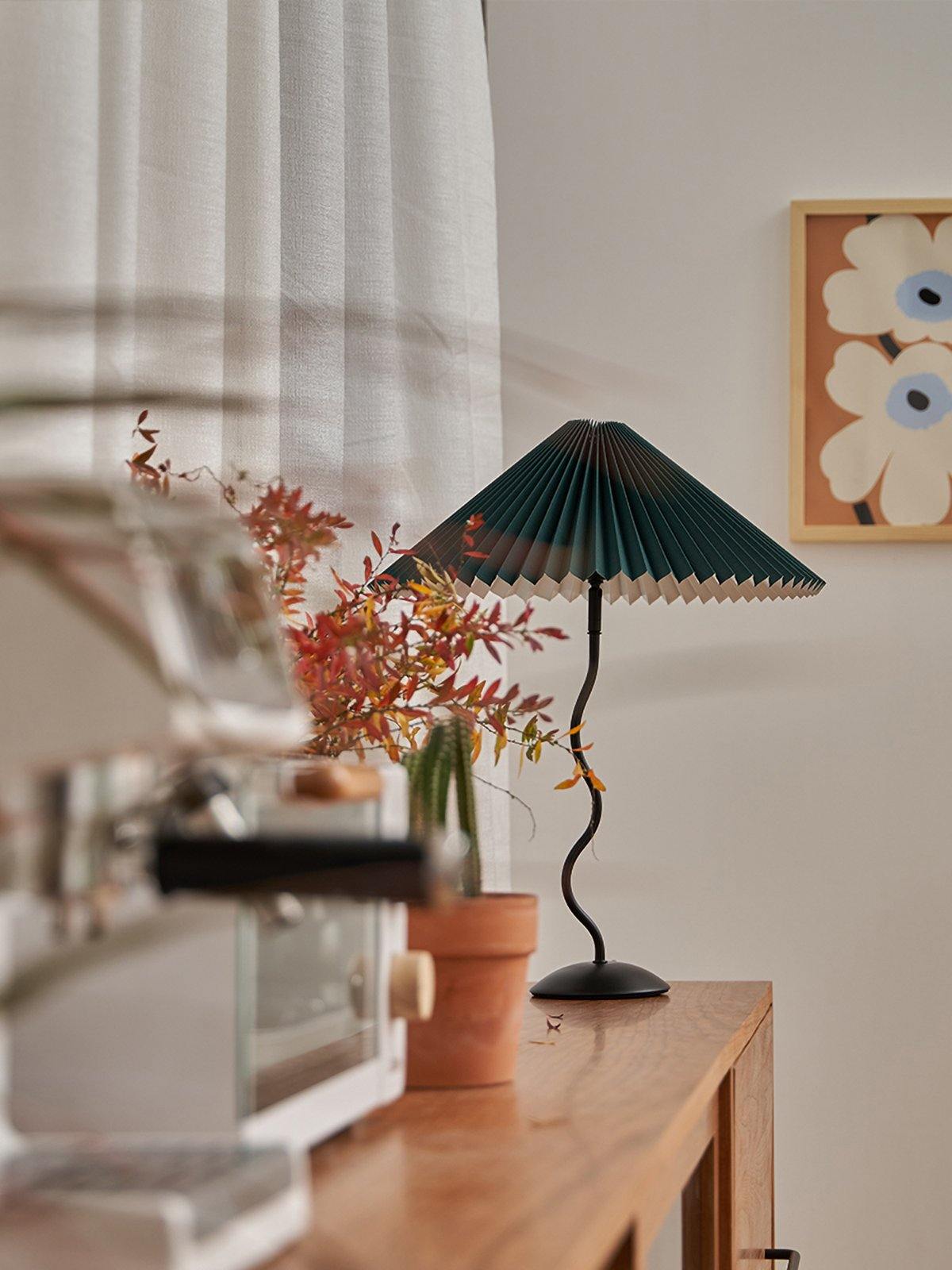 Squiggle Table Lamp | Nordic Style Metal & Fabric | Black with Beige Shade