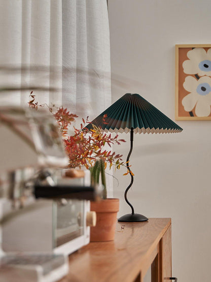 Squiggle Table Lamp | Nordic Style Metal & Fabric | Black with Beige Shade
