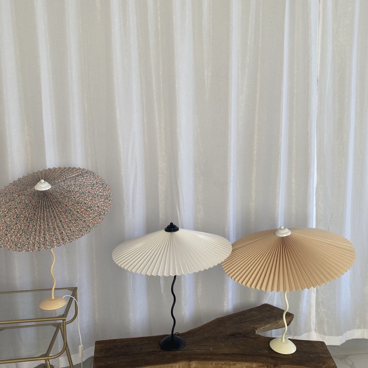 Squiggle Table Lamp | Nordic Style Metal & Fabric | Black with Beige Shade