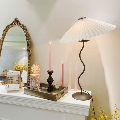 Squiggle Table Lamp | Nordic Style Metal & Fabric | Black with Beige Shade