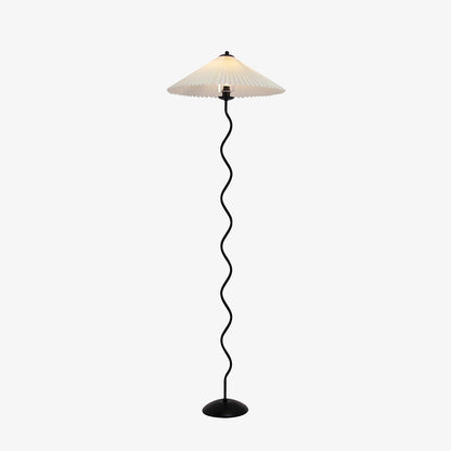 Squiggle Floor Lamp | Black Metal & White Fabric Shade | 150cm