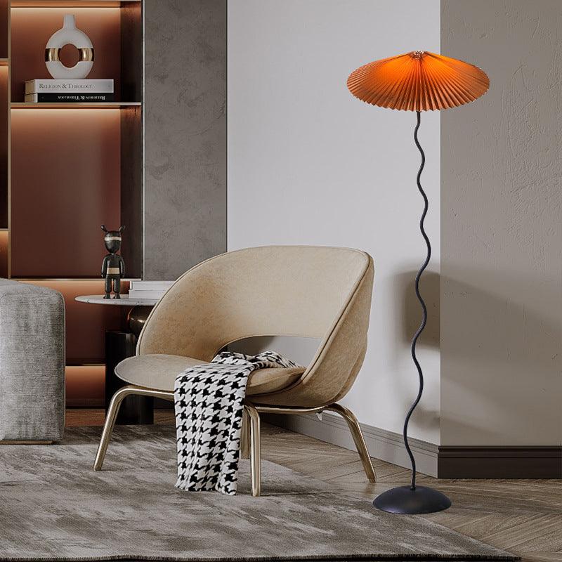Squiggle Floor Lamp | Black Metal & White Fabric Shade | 150cm