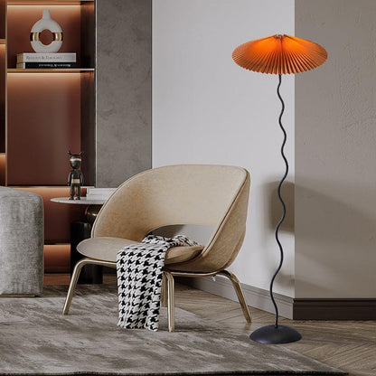 Squiggle Floor Lamp | Black Metal & White Fabric Shade | 150cm