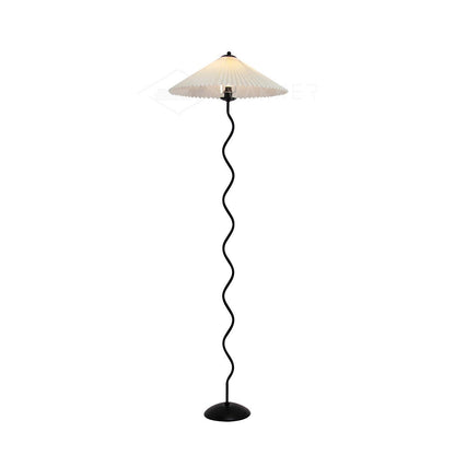 Squiggle Floor Lamp | Black Metal & White Fabric Shade | 150cm