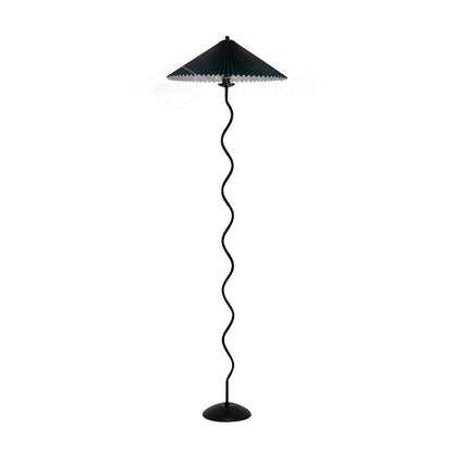 Squiggle Floor Lamp | Black Metal & White Fabric Shade | 150cm