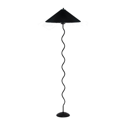 Squiggle Floor Lamp | Black Metal & White Fabric Shade | 150cm