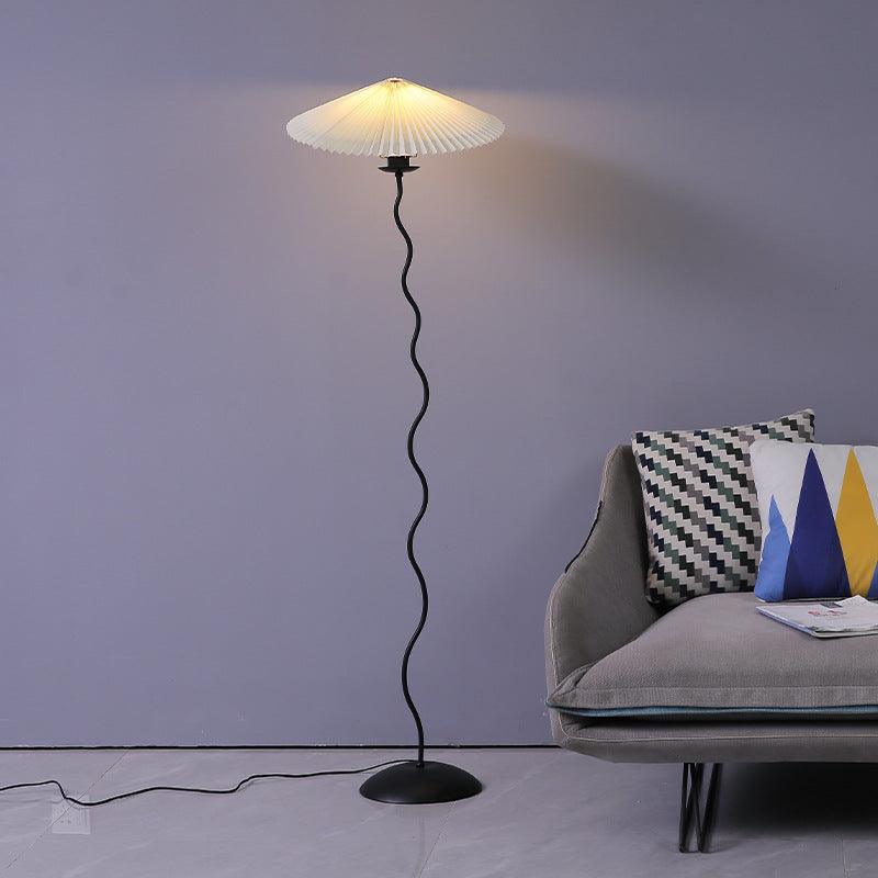 Squiggle Floor Lamp | Black Metal & White Fabric Shade | 150cm