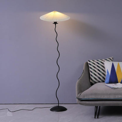 Squiggle Floor Lamp | Black Metal & White Fabric Shade | 150cm