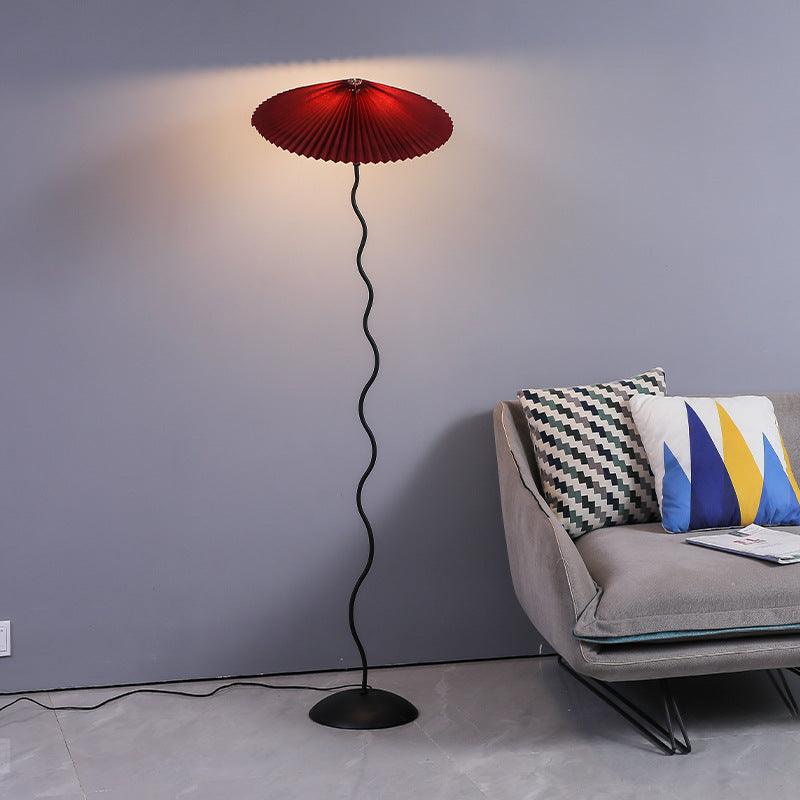 Squiggle Floor Lamp | Black Metal & White Fabric Shade | 150cm