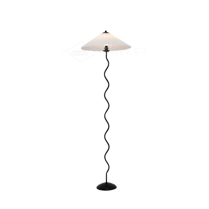 Squiggle Floor Lamp | Black Metal & White Fabric Shade | 150cm