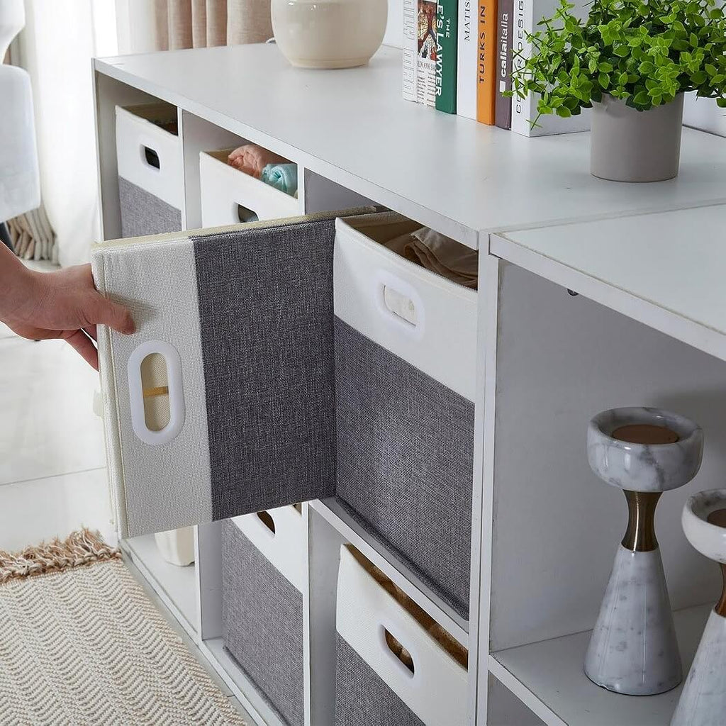Foldable Storage Cube Boxes | Premium Fabric | Grey and White