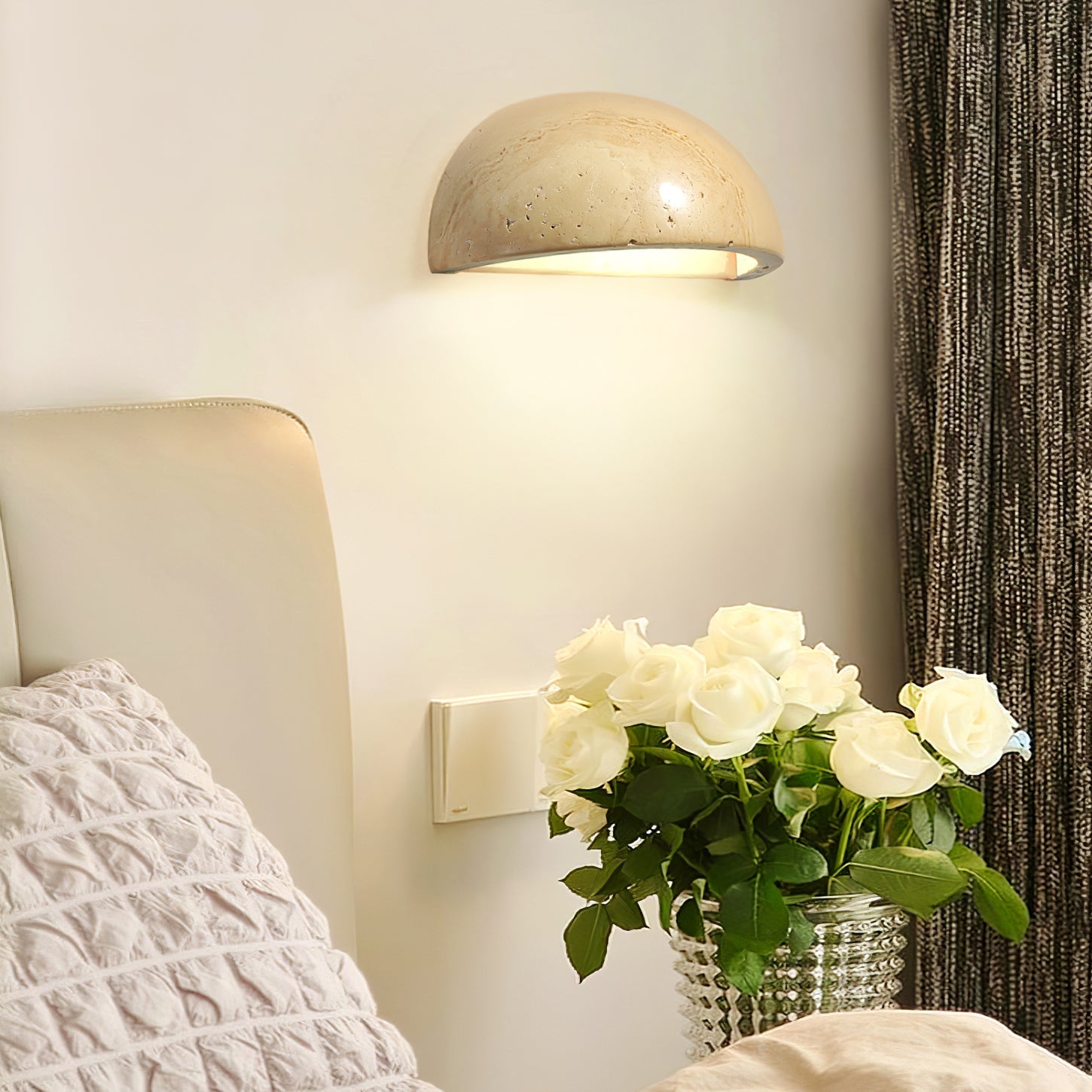 Travertine Wall Light | Natural Stone | Yellow | 15cm Diameter