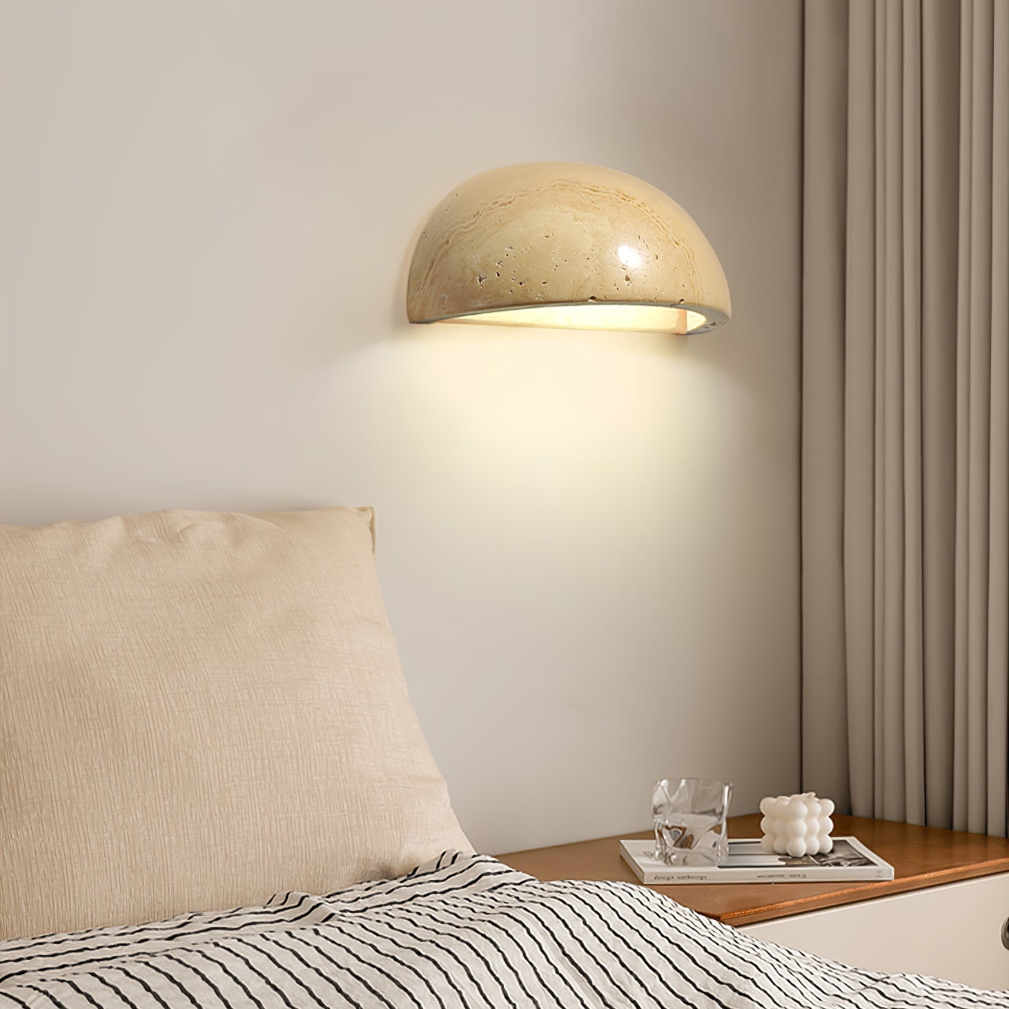 Travertine Wall Light | Natural Stone | Yellow | 15cm Diameter