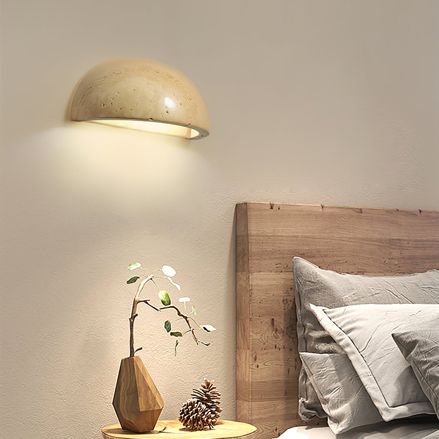 Travertine Wall Light | Natural Stone | Yellow | 15cm Diameter