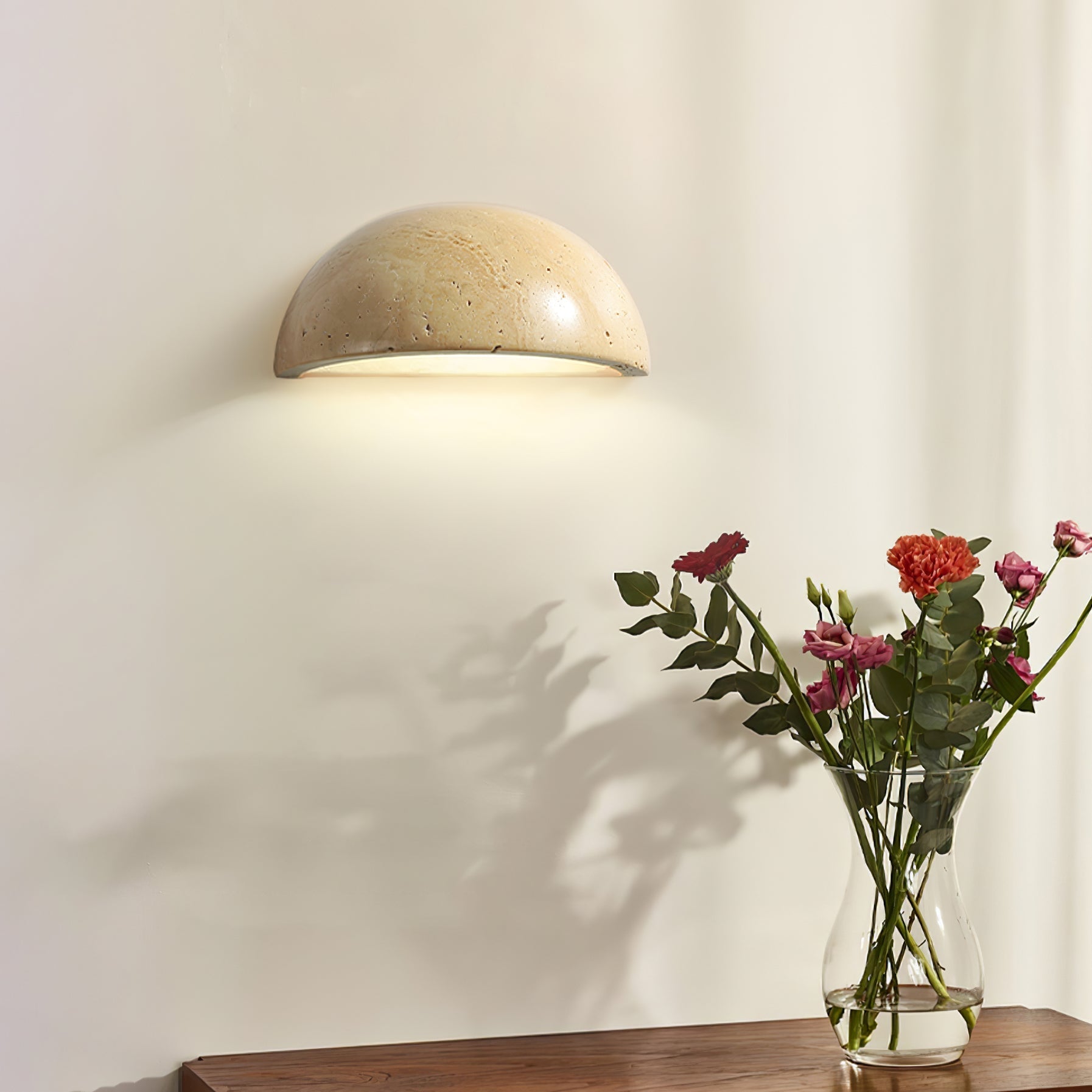 Travertine Wall Light | Natural Stone | Yellow | 15cm Diameter