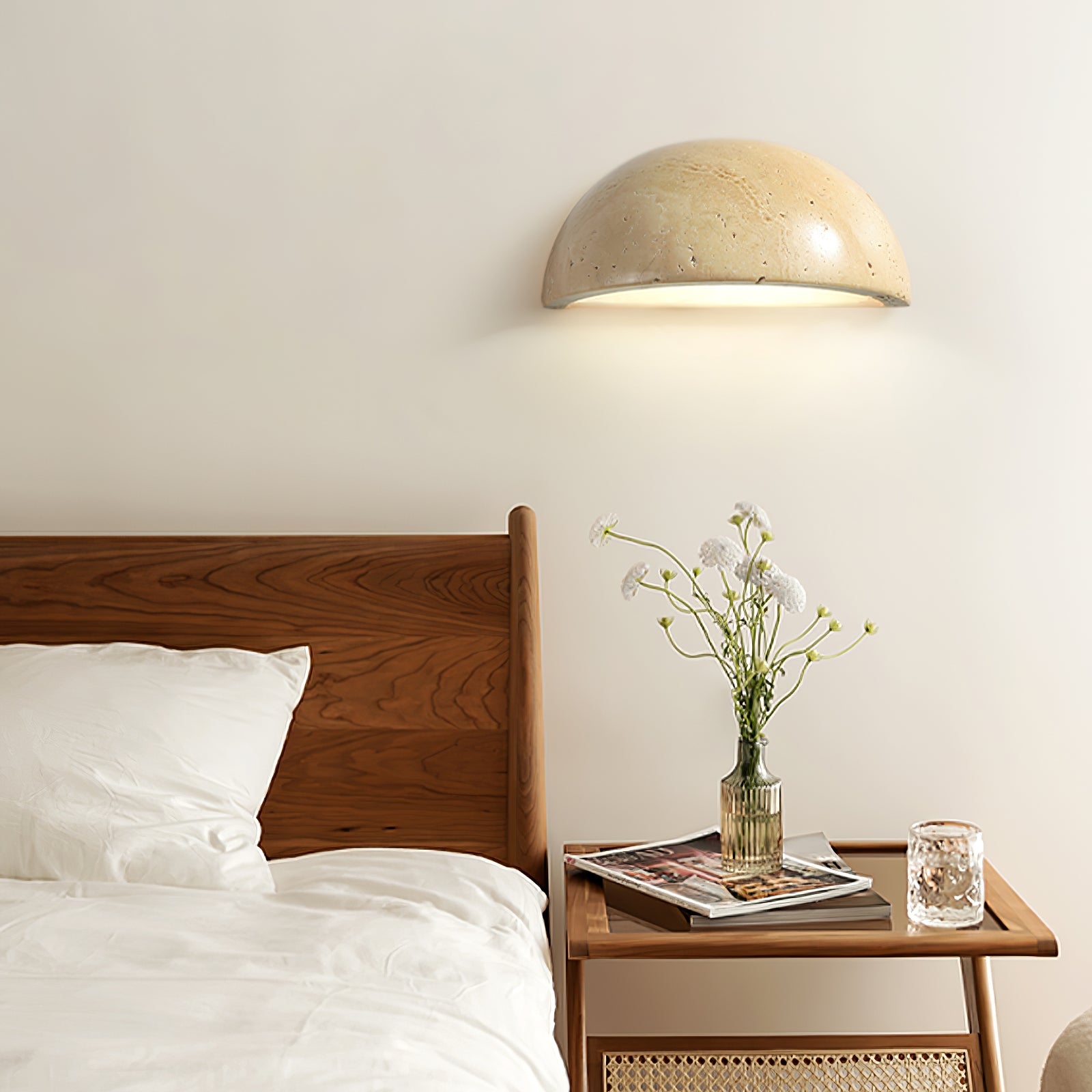 Travertine Wall Light | Natural Stone | Yellow | 15cm Diameter