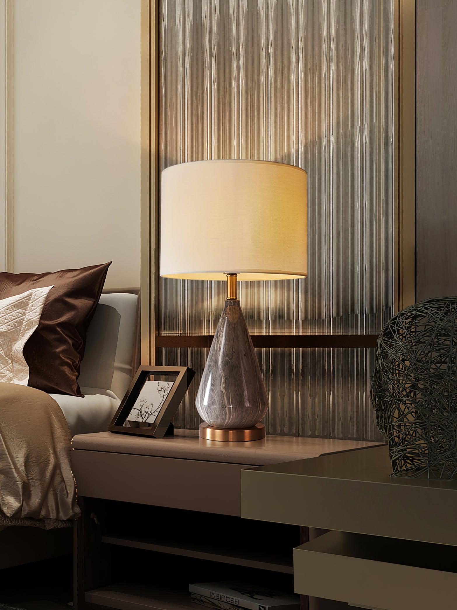 Marble Table Lamp | Diamond Base | White Shade