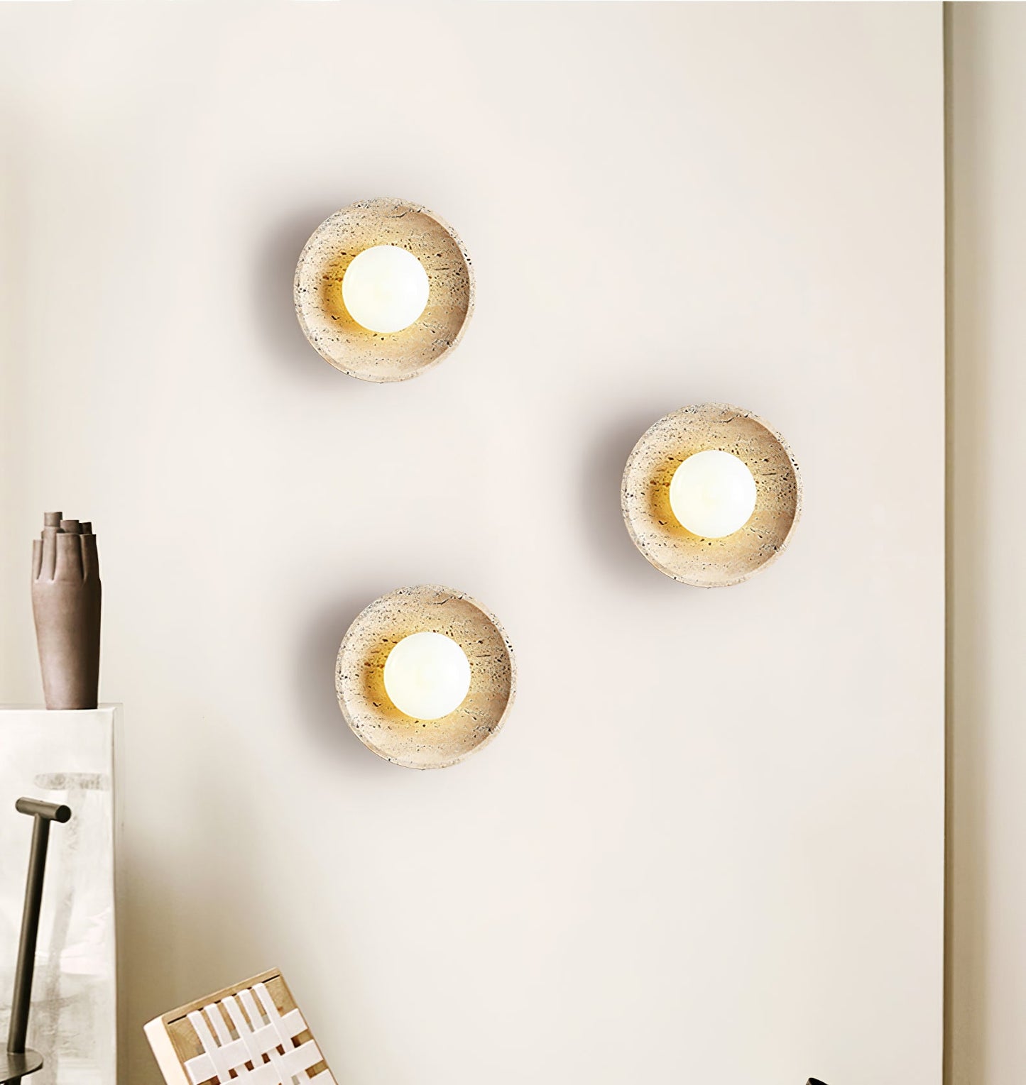 Lunar Eclipse Wall Light | Yellow Travertine | 25cm or 30cm Diameter