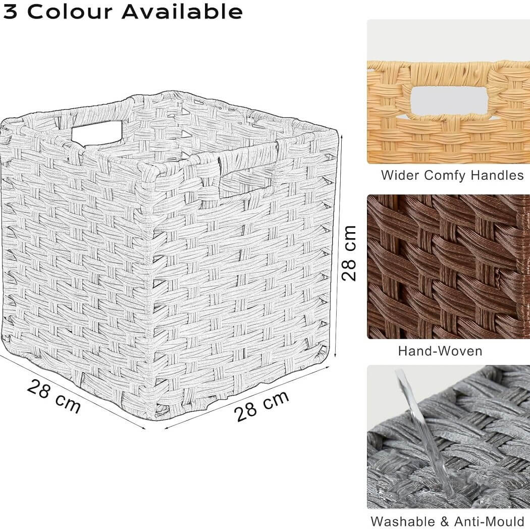 Wicker Storage Cube Boxes | Ash Grey Rattan Effect | Set of 2, 4, or 6