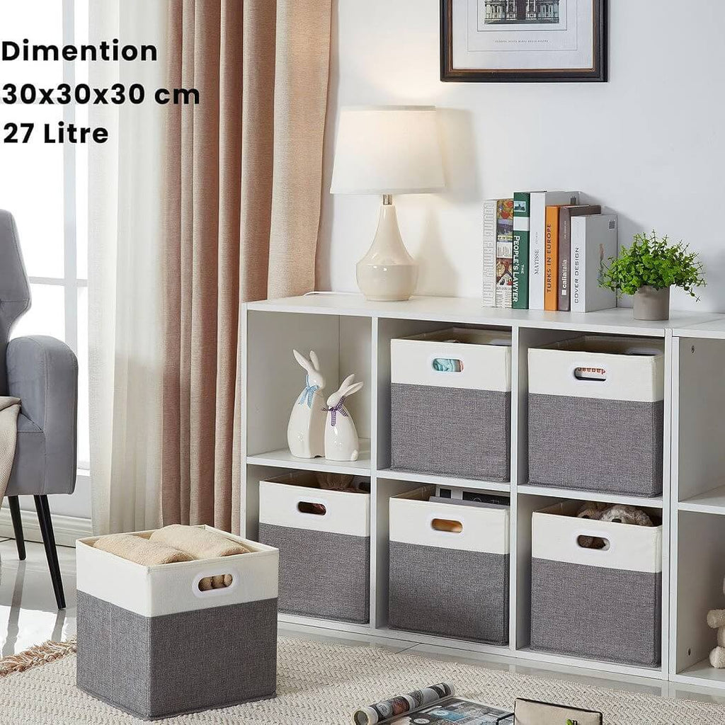 Foldable Storage Cube Boxes | Premium Fabric | Grey and White