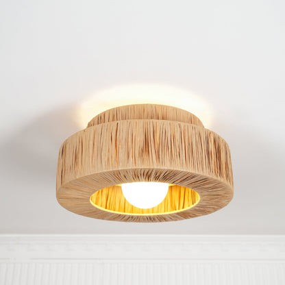 Straw Art Ceiling Lamp | Handcrafted Raffia | 35cm/45cm Diameter