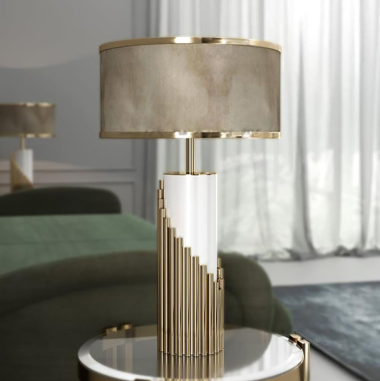 Streamline Table Lamp | White Lacquer & Gold Brass | 38cm Diameter