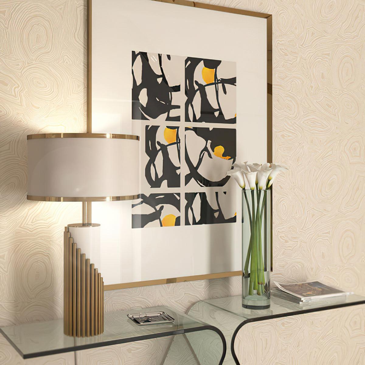 Streamline Table Lamp | White Lacquer & Gold Brass | 38cm Diameter