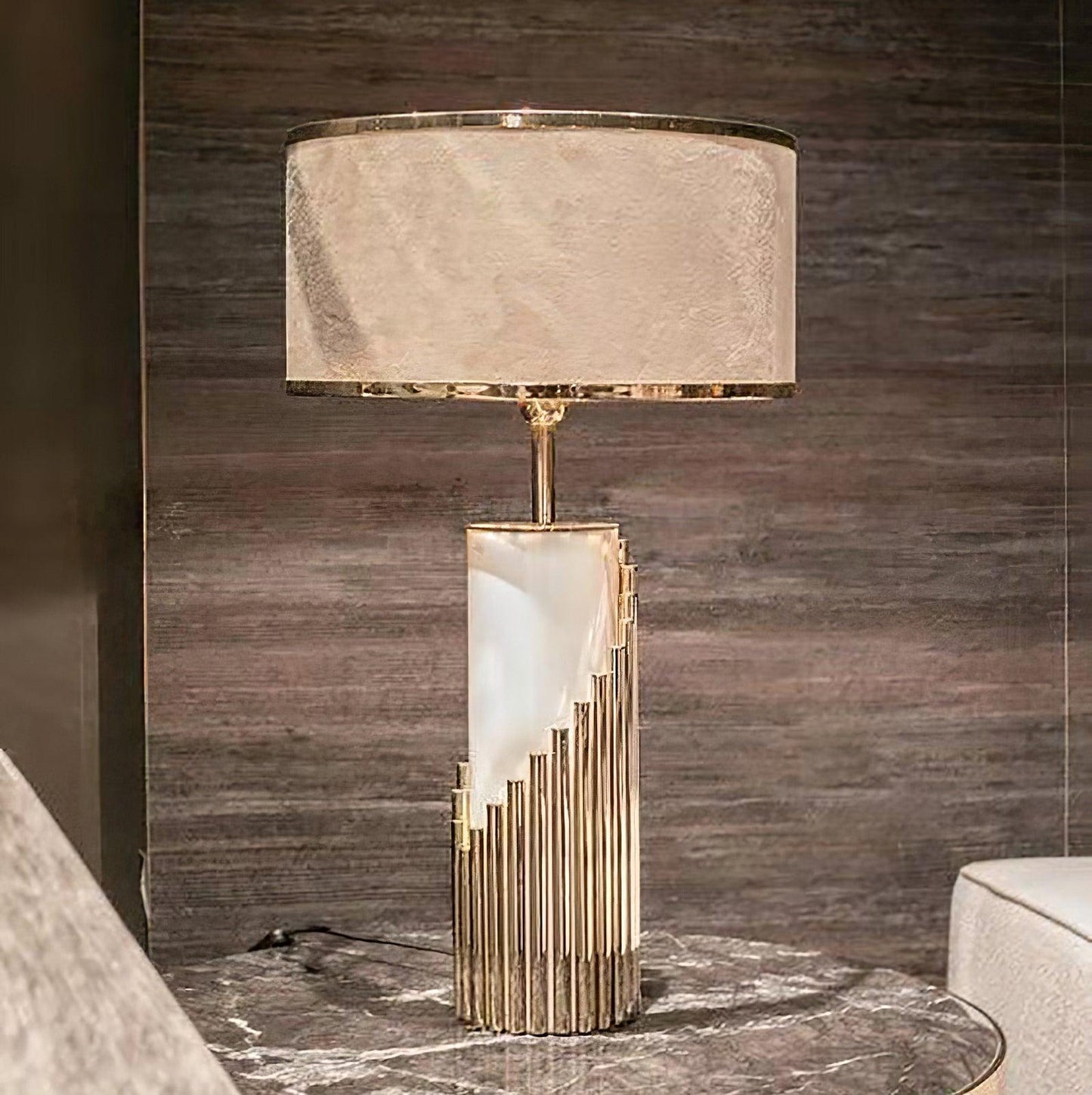 Streamline Table Lamp | White Lacquer & Gold Brass | 38cm Diameter