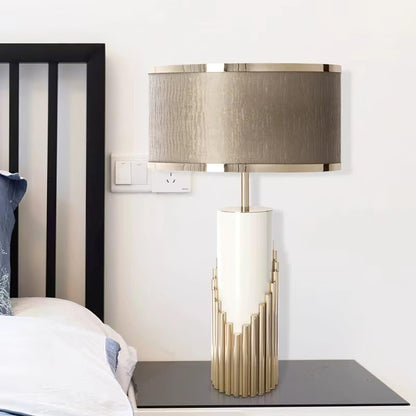 Streamline Table Lamp | White Lacquer & Gold Brass | 38cm Diameter