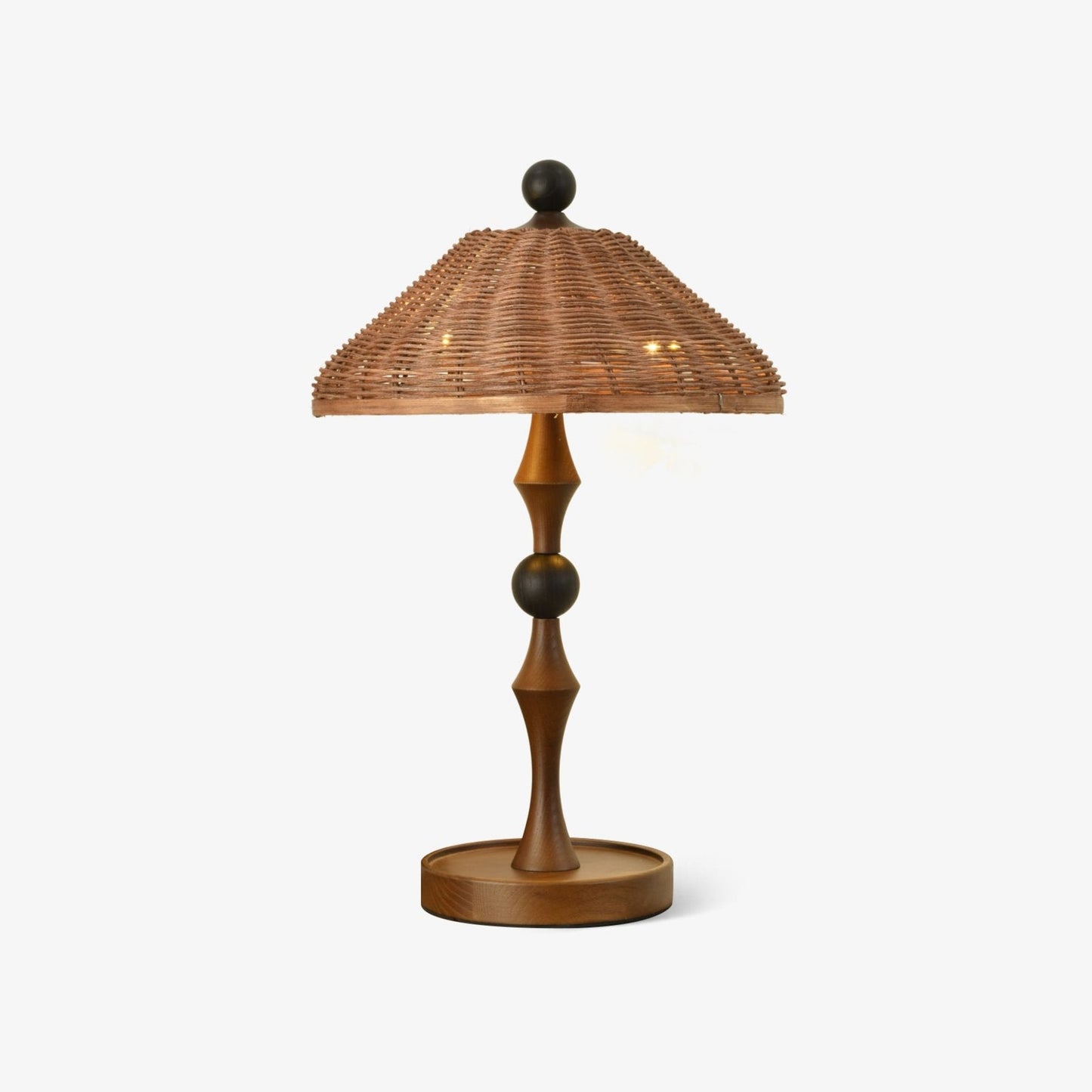 Rattan Shade Table Lamp | Walnut Wood & Natural Finish | 55cm Height