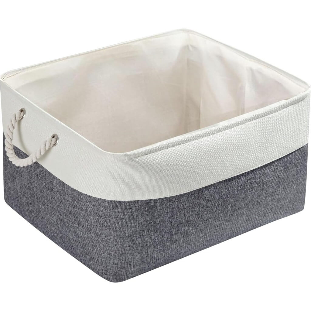 Foldable Canvas Storage Baskets | Linen & Cotton | Cold Grey and White